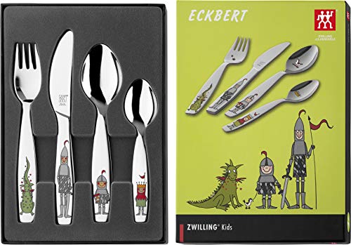 Zwilling Knight Eckbert - Juego de cubertería infantil, 4 piezas con esmalte, en acero inoxidable 18/10