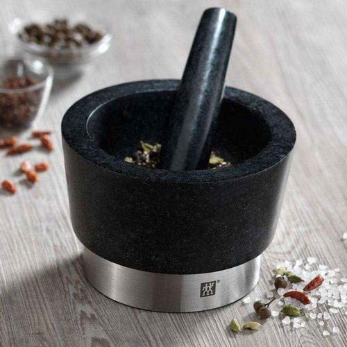 Zwilling - Mortero con Mano de Granito y Acero Inoxidable, 15 x 15 x10 cm