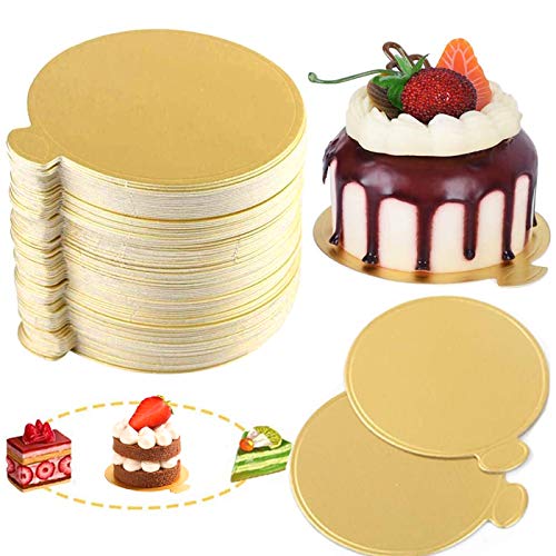 ZXT 100PCS Tableros De La Torta De Mousse,Mini Torta De Oro Desechable Bandeja de Visualización de Postres,Mini Bases de cartón para Tartas,Base de Pastel Base de Postre para Cumpleaños de Boda (8x8)