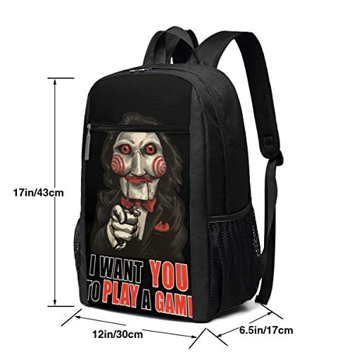 ZYWL Saw I Want You to Play a Game Mochila para computadora portátil de 17 Pulgadas, Mochilas de Viaje de Negocios Grandes para Hombres, Mujeres, Resistente al Agua, Duradera, Liviana, para Libros es