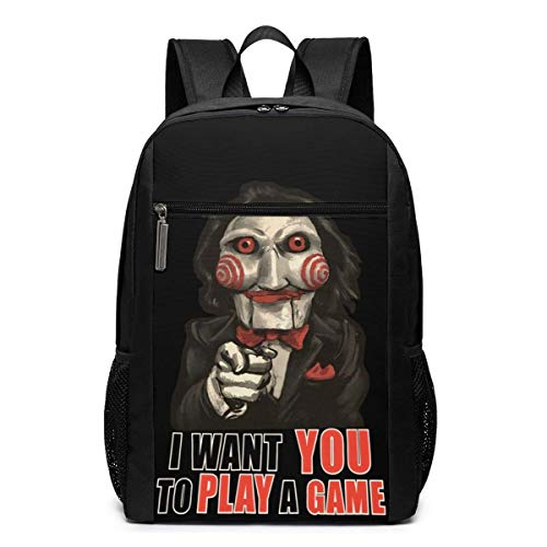 ZYWL Saw I Want You to Play a Game Mochila para computadora portátil de 17 Pulgadas, Mochilas de Viaje de Negocios Grandes para Hombres, Mujeres, Resistente al Agua, Duradera, Liviana, para Libros es