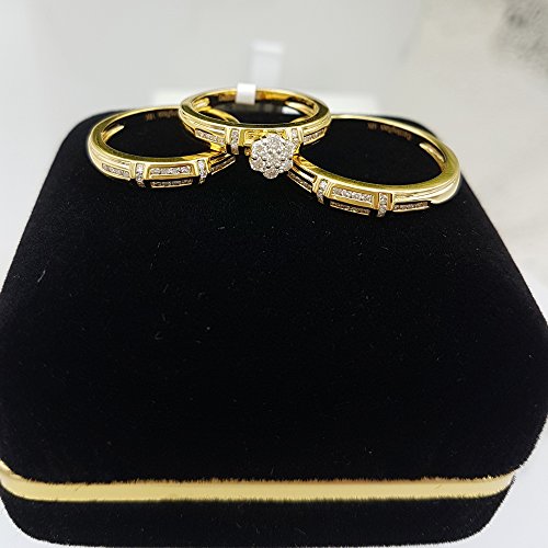 0,50 Carat (quilate) 18 K amarillo oro blanco diamante hombres y mujeres del anillo de compromiso trío de novia SET 1/2 CT