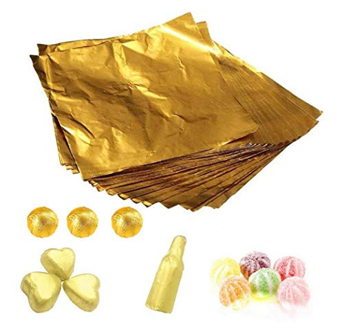 1 Bolsa (100PCS) 4 '' Oro Relieve Papel de aluminio Cuadrados Dulces Caramelo Lolly Papel Chocolate Regalos Envoltorios Polvo Té Envasado Azúcar Papel de envolver