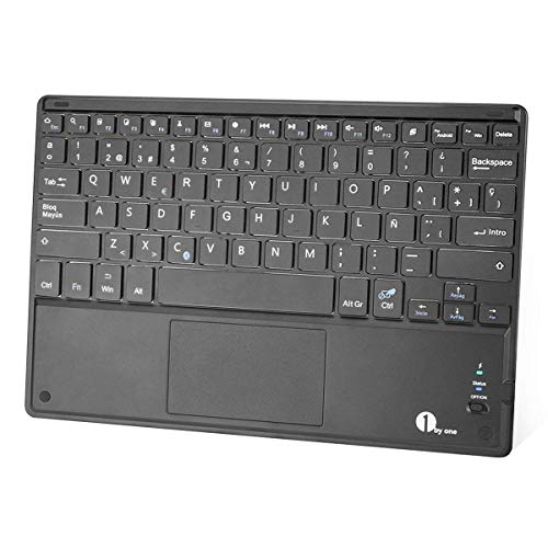 1 BY ONE Ultra-delgado teclado bluetooth con una función de multi-touchpad y batería recargable, QWERTY español,Negro