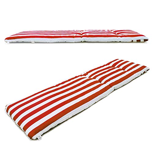1 cojín colchón para Tumbona o Mueble para Jardín, Playa… + Bolsa AL VACÍO Reutilizable (Medidas 180 x 50 x 6 cm). Diseño Rayas Rojas Y Blancas. Cama.