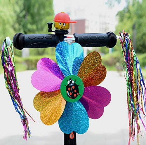 1 lot (5) enfants Bike Accessoires Scooter Guidon de transport coloré serpentins Pompon de vélo Grips Sparkle Tassel ruban Fleur Pinwheel Roue Décoration étoiles Spoke Perles/vélo Bell/petit Miroir