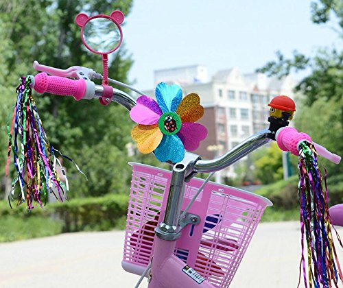 1 lot (5) enfants Bike Accessoires Scooter Guidon de transport coloré serpentins Pompon de vélo Grips Sparkle Tassel ruban Fleur Pinwheel Roue Décoration étoiles Spoke Perles/vélo Bell/petit Miroir