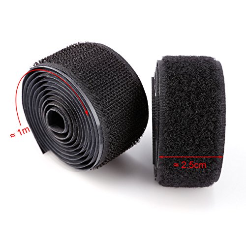 1 metro Cinta pega pega adhesiva Cinta adhesiva para coser Tejidos Cortinas Manteles Cierres Bolso Cremalleras Botones (Negro ancho 25mm)