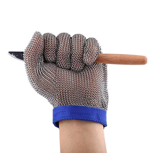 1 unids Guantes Resistentes a Cortes, 304 Cuchillo de Malla de Acero Inoxidable 5 Niveles de Protección Ambidiestro, para la Cocina Carnicero Guantes de Trabajo para el Proceso de Carne