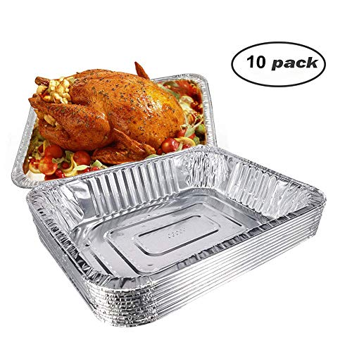 10 bandejas de aluminio desechables rectangulares grandes de 30,5cm x 25,4cm x 6,35cm para cocina, barbacoa, barbacoas, patatas de pollo de vaca turca en la cena familiar, amigos, cena, fiesta, boda