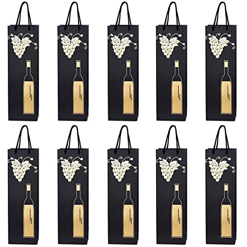 10 bolsas para botellas, bolsas de regalo para vino, prosecco y champán 40 x 12 x 9 cm - Vid de uva oro