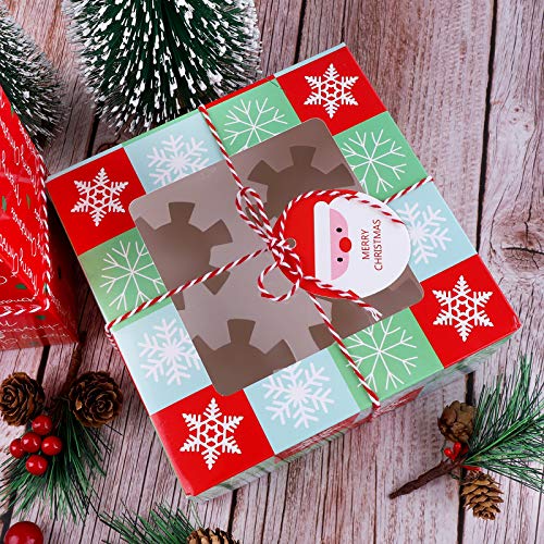 10 cajas para tartas navideñas con 4 orificios, cajas para galletas navideñas con ventana, cajas para magdalenas navideñas, caja para panadería navideña con cadena de embalaje etiquetas 16 x 16 x 8 cm