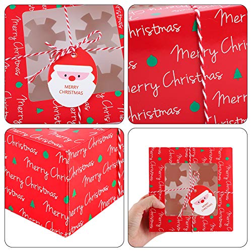 10 cajas para tartas navideñas con 4 orificios, cajas para galletas navideñas con ventana, cajas para magdalenas navideñas, caja para panadería navideña con cadena de embalaje etiquetas 16 x 16 x 8 cm