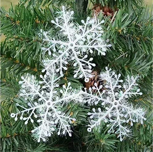 10 Paquetes Con 30 Piezas De Copos Nieves Para Árbol De Navidad Colgantes Adornos 11cm Blanco