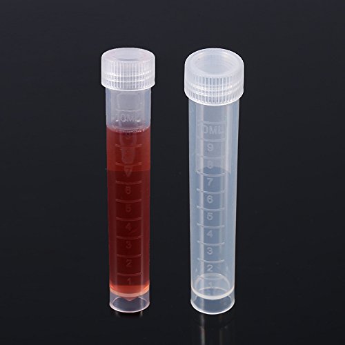 10 unidades 10ML Tubos de Prueba Plásticos Tubos de Ensayo Congelados Tubo con Marcas Graduadas Tapón de Rosca para Laboratorio