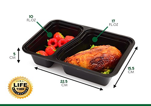 [10 unidades] Emerald Living 2 compartimento sin bifenol A. Contenedores para comida preparada.