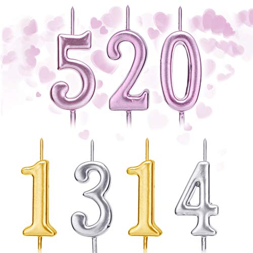 10 velas numéricas para tarta de cumpleaños, decoración de tartas, con números de 0 a 9, tonos brillantes, para fiesta de cumpleaños, celebración de fiestas, dorado/plateado/oro rosa 2