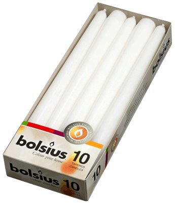 10 White Bolsius Non Drip Dinner Tapered Candles and FREE Inspirational Fridge Magnet by Bolsius