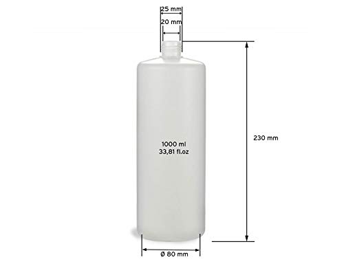 10 x Botellas de plástico de 1000 ml, HDPE, 1 litro botellas redondas con tapas roscadas o tapas roscadas negras, botellas vacías con un tamaño de rosca de 25 mm, incl. etiquetas de etiquetado