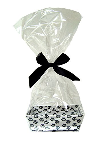 10 x Mini Pet regalo Hamper Kits – Bandeja de cartón, de huellas de perro bolsa para violonchelo transparente y negro lazo