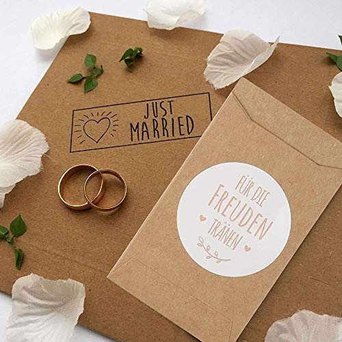 100 bolsas de regalo con lágrimas de alegría y pegatinas de papel de estraza vintage, bolsas de papel planas para pañuelos de papel para bodas, regalo respetuoso con el medio ambiente