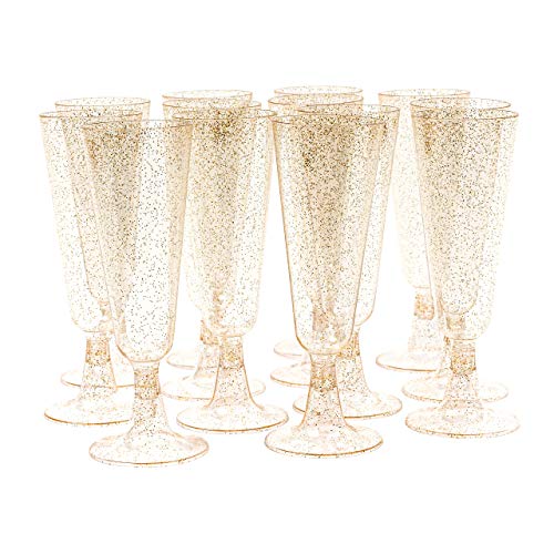 100 Copas Flautas de Champán de Plástico Desechables, Brillo Dorado 150ml| Elegante, Resistente y Reutilizable| Vasos Alargadas Champagne para Fiestas Cumpleaños Boda Navidad Año Nuevo.