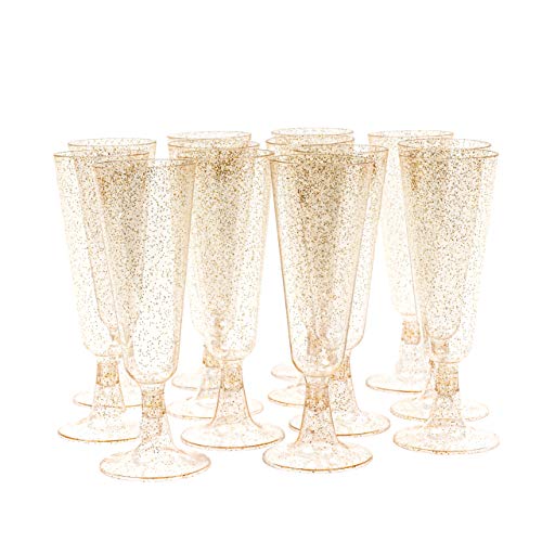 100 Copas Flautas de Champán de Plástico Desechables, Brillo Dorado 150ml| Elegante, Resistente y Reutilizable| Vasos Alargadas Champagne para Fiestas Cumpleaños Boda Navidad Año Nuevo.