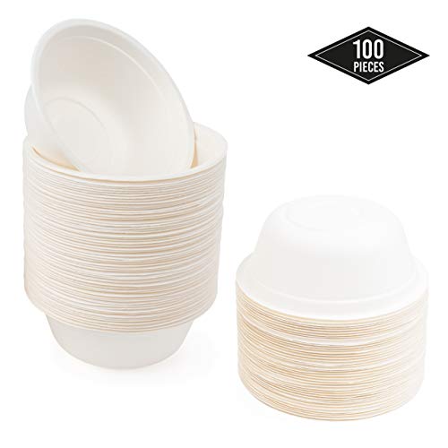 100 Cuencos de Papel de Caña de Azúcar Desechables, 500ml - Ecológicos Biodegradable Compostable| Resistente e Impermeable - Apto para Microondas - Alternativa Natural al Plástico.