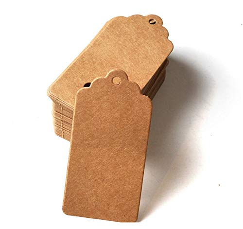 100 etiquetas de regalo de papel Kraft con 100 pies de cuerda de yute natural para bodas, rectangulares, color marrón