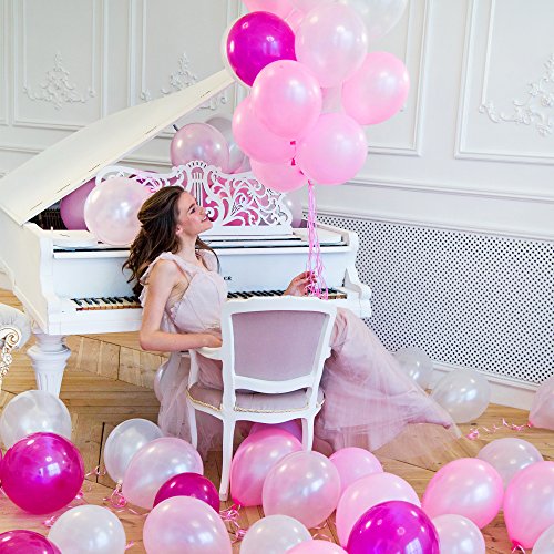 100 Globos rosas de látex + Cinta rosa + Soportes + Pegatinas de pared de globos | 5 colores mezclados | Fiesta rosa, Primera Comunion, Bautizo Niña, Boda, Cumpleaños | 30 centímetros | Helio o Aire