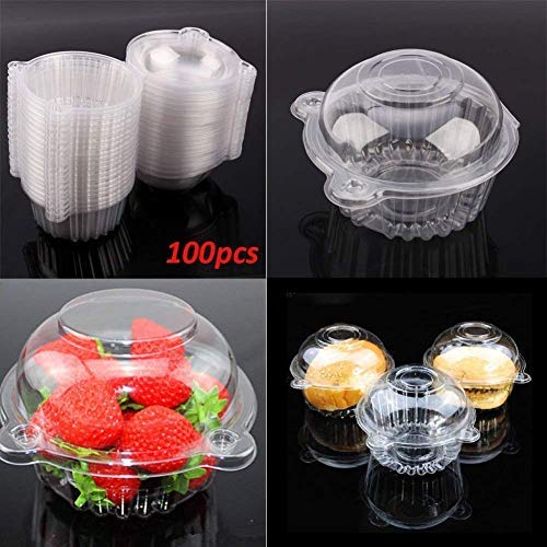 100 Grandes Cupcake Box, Singel plástico transparente para magdalenas Cupcakes funda de cúpula de Pod soporte para hogar cocina, 112 mm x 80 mm