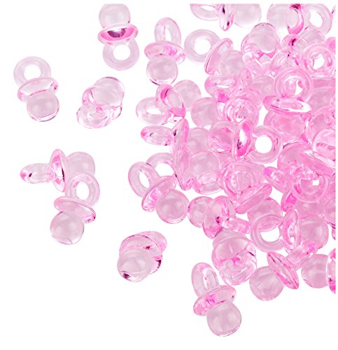 100 mini chupetes decorativos Kleenes Traumhandel®, rosa, de 2 cm, para fiestas de bebés, o como colgante, chupetes de acrílico