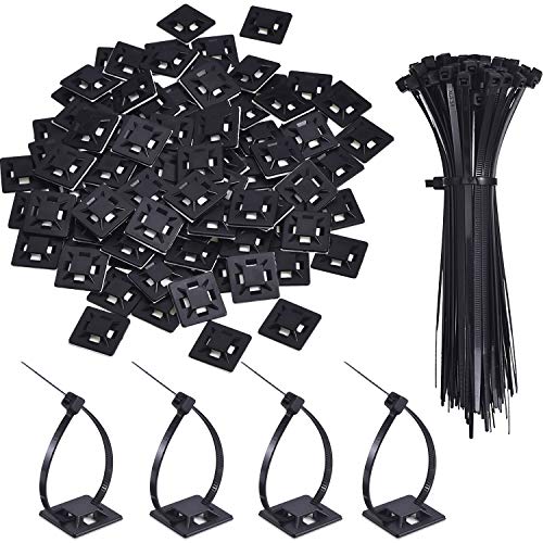 100 Piezas de Soporte de Base de Atar Cable Auto Adhesivo Montaje Adhesivo de Cable Negro con Brida Negra de Cable de Múltiples Usos (Longitud 150 mm, Anchura 2 cm, Negro)