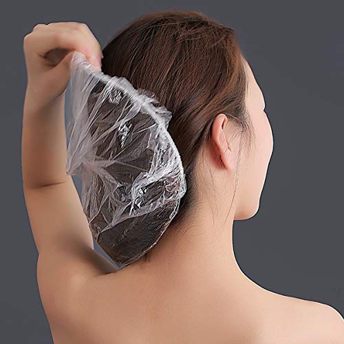 100 Piezas Gorros de Ducha Desechables Transparente Sombreros de Ducha Impermeable Gorro de Baño de Plástico Tapas de Ducha para Spa Balneario Hogar Hotel Uso Doméstico y Peluquería