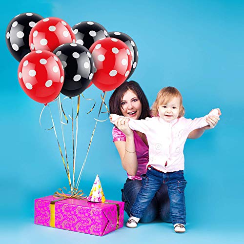 100 PSC Decoraciones de cumpleaños de Minnie Mouse rojas y negras para niñas Negro con Lunares Blancos y Rojo con Globos de Lunares Blancos para Bodas,Fiestas, cumpleaños,decoración de Fiestas