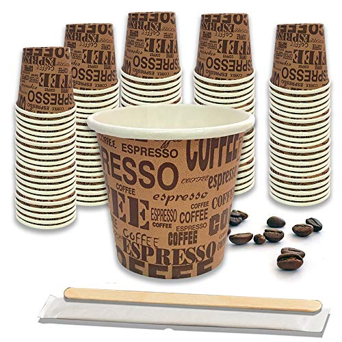 100 vasos de café de papel biodegradables tazas de 75 ml + 100 paletas de madera de abedul