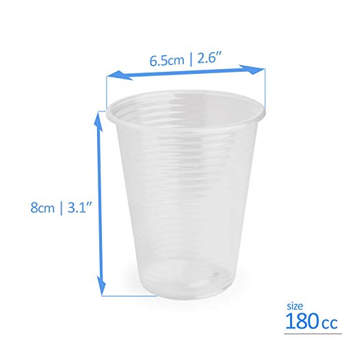 100 vasos de plástico desechables transparentes ~ 180 cc ~ Vasos ideales para fiestas, picnic, barbacoa, viajes y eventos.
