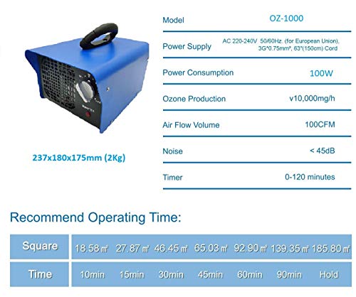 10,000mg / HR 10G Generador de ozono O3 03 ionizador Industrial Temporizador Azul