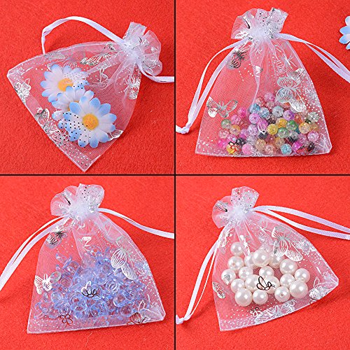 100pcs Bolsas Bolsitas Organza Blancas Mariposas 9x12 cm Saquitos Arroz Regalo Joyas Caramelo Dulces Recuerdo Favores Detalles para Boda Fiesta Navidad Bautizo con Cintas