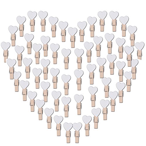 100pcs Mini Pinzas de Madera Pequeñas con Corazón Blanca 3.5cm Adorno de Fotos Ropa para Celebración Navidad Boda Papel Fotográfico Clips de Artesanía