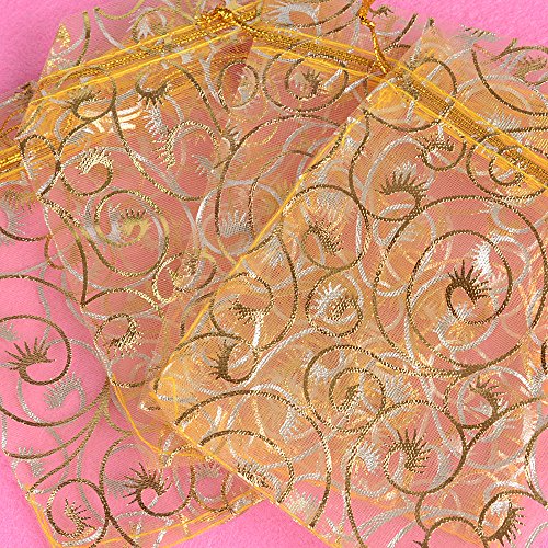 100x Bolsas de Organza Regalo Dorado(9x12cm) Bolsitas Oro para Caramelos Recuerdos Invitados de Boda Fiesta Cumpleaños Navidad Halloween