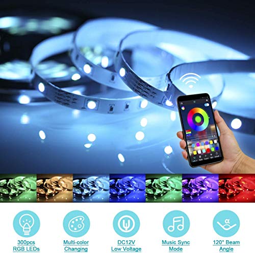 10M Tiras LED RGB 5050,Tomshine 300 LEDs Tiras LED de Luces 12V,Sync con Música,Control Remoto/Teléfono Inteligente APP Control/Botón Manual Control,Luces Led Decoracion para el Hogar,Cocina,Navidad