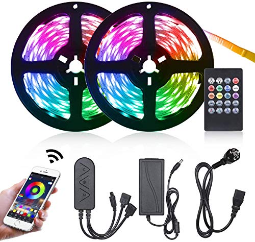 10M Tiras LED RGB 5050,Tomshine 300 LEDs Tiras LED de Luces 12V,Sync con Música,Control Remoto/Teléfono Inteligente APP Control/Botón Manual Control,Luces Led Decoracion para el Hogar,Cocina,Navidad