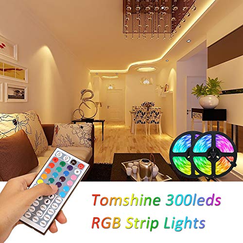 10M Tiras LED RGB 5050,Tomshine 300 LEDs Tiras LED de Luces Kit con Control Remoto IR de 44 Teclas,Impermeable IP65,Adaptador de Alimentación 12V 6A,Luces Led Decoracion para el Hogar,Cocina,Navidad