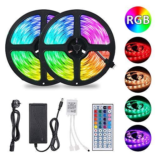 10M Tiras LED RGB 5050,Tomshine 300 LEDs Tiras LED de Luces Kit con Control Remoto IR de 44 Teclas,Impermeable IP65,Adaptador de Alimentación 12V 6A,Luces Led Decoracion para el Hogar,Cocina,Navidad