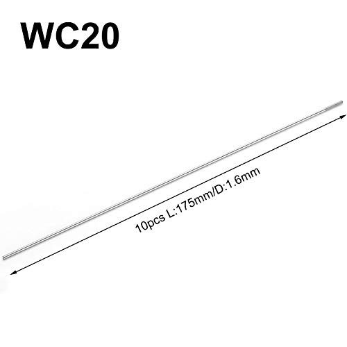10x aguja de electrodo de tungsteno WC-20 Ø 1.6 x 175 mm Electrodo de tungsteno Soldadura TIG WC20 Adecuado para acero inoxidable, titanio, aleación de níquel, etc.
