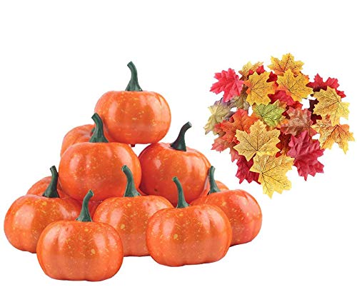 112 piezas decoraciones de Halloween,12 piezas falsas calabazas de Halloween decoraciones artificiales de calabaza y 100 hojas falsas de arce para otoño,Acción de Gracias,decoración de mesa