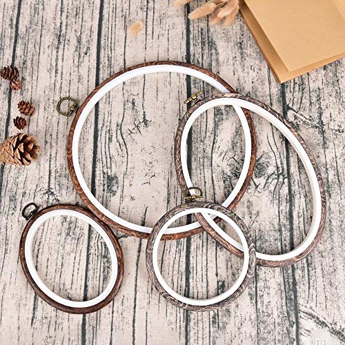 12-29cm Práctico conjunto de bastidores de aros de bordado Anillos de aro de bordado de madera de bambú para herramientas de manualidades de aguja de punto de cruz DIY, ovaladas 15 cm