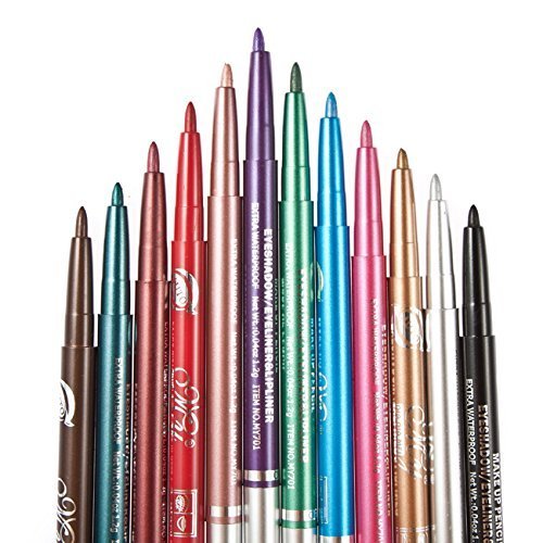 12 Colores Delineador de ojos Eyeliner de color prueba de agua Eye Liner,Lápiz de Cejas Cosméticos de maquillaje de ojos Maquillaje