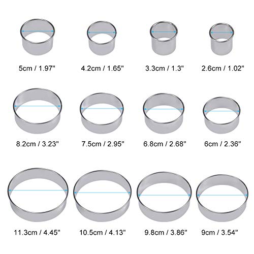 12 moldes redondos de acero inoxidable para tartas y galletas, utensilios de repostería, anillos de metal para pasta fondant, donuts dulces, peine circular, cortador de galletas